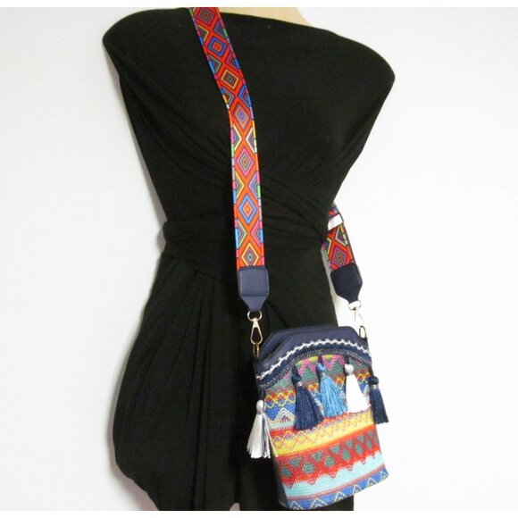 Bohemian Multicolor Crossbody Bag with Tassels & Adjustable Strap - Picture 16 of 16